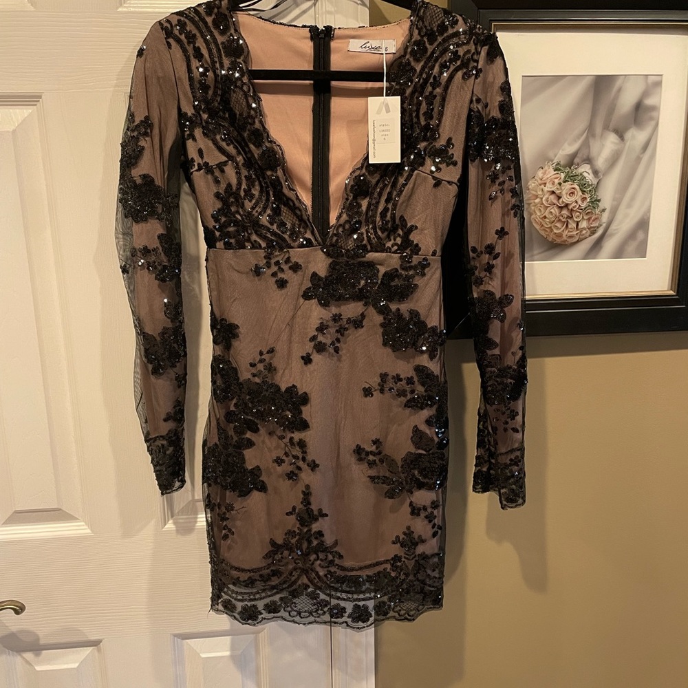 Sequined black party dress size6
